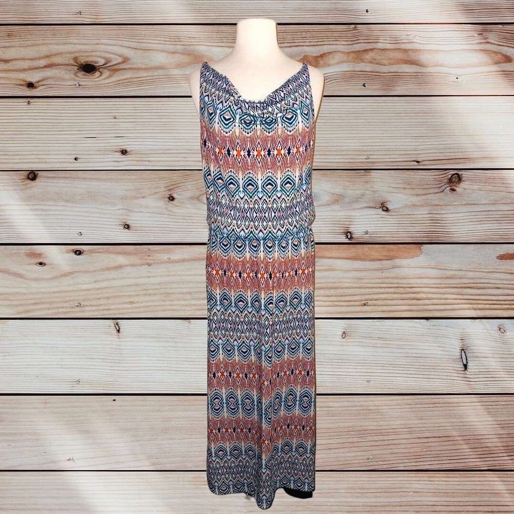 D1 Cabi Women's Long Maxi Dress Aztec Tribal Multi-Color Sleeveless Small